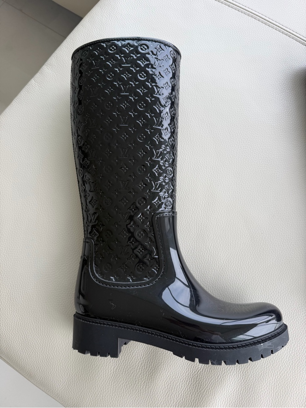 Louis Vuitton Black Embossed Tall Rain Boots - Women's